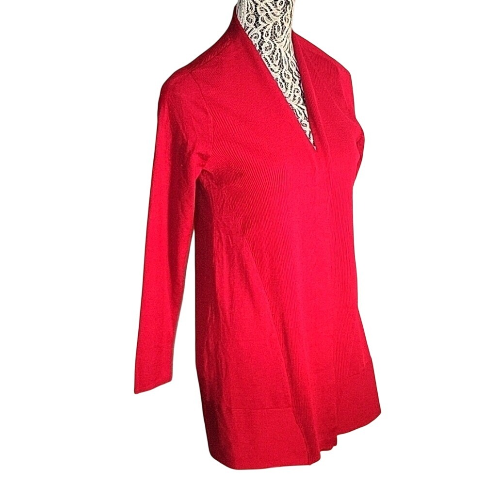 CHICO'S Red Open Front Cardigan Ribbed Knit Long Sleeve Sweater Jacket  XS Comfy